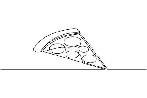 Single line pizza slice drawing isolated on white background Illustrazione stock