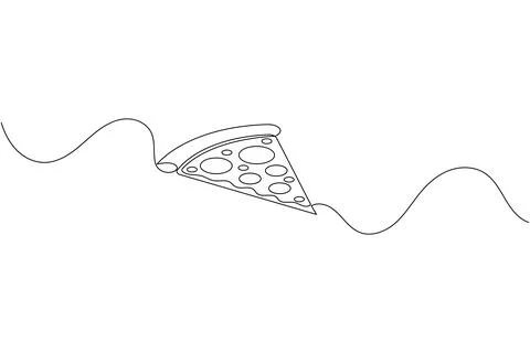 Single line pizza slice drawing isolated on white background Stock Illustration