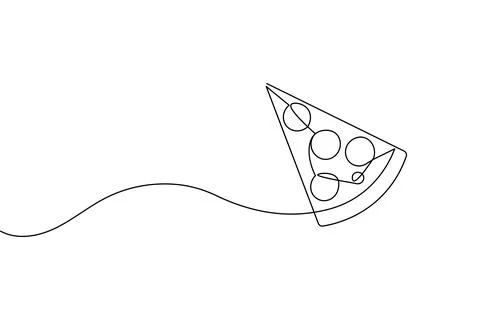 Single line pizza slice drawing isolated on white background Illustrazione stock