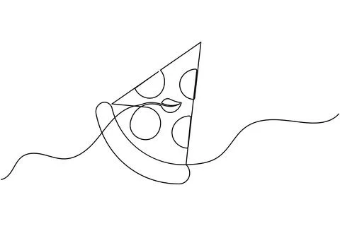 Single line pizza slice drawing isolated on white background Illustrazione stock
