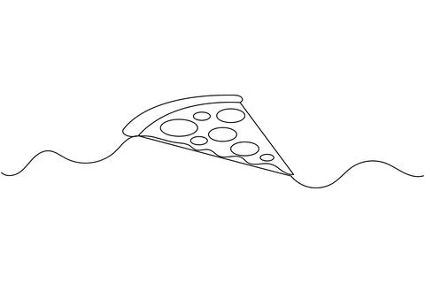 Single line pizza slice drawing isolated on white background Stock Illustration