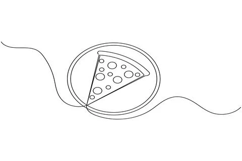 Single line pizza slice drawing isolated on white background Stock Illustration