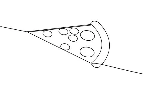 Single line pizza slice drawing isolated on white background Illustrazione stock