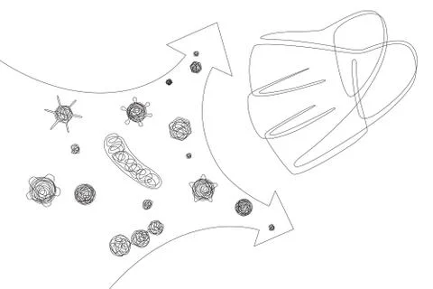 Single line protective mask vs viruses and bacteria Stock Illustration