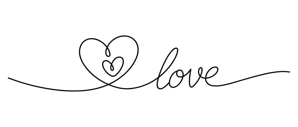 Single line script of the word Love with a heart on a white background Illustrazione stock