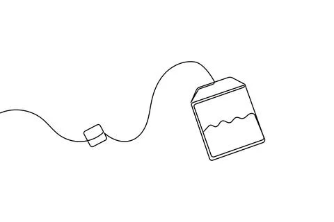 Single line tea bag drawing isolated on white background Stock Illustration