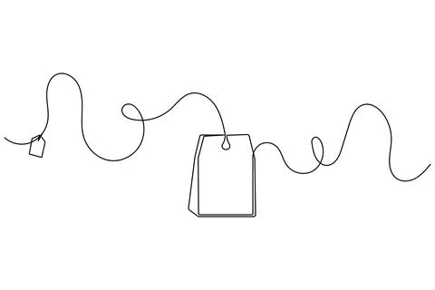 Single line tea bag drawing isolated on white background Illustrazione stock