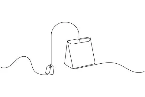 Single line tea bag drawing isolated on white background Illustrazione stock
