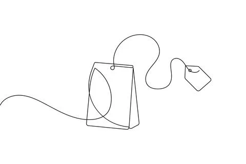 Single line tea bag drawing isolated on white background Stock Illustration