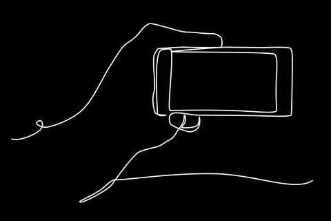 Single line vector hand holding smartphone Illustrazione stock