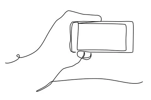 Single line vector hand holding smartphone Stock Illustration
