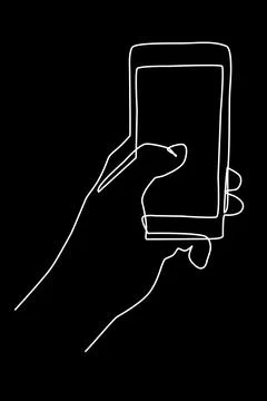 Single line vector hand holding smartphone Stock Illustration