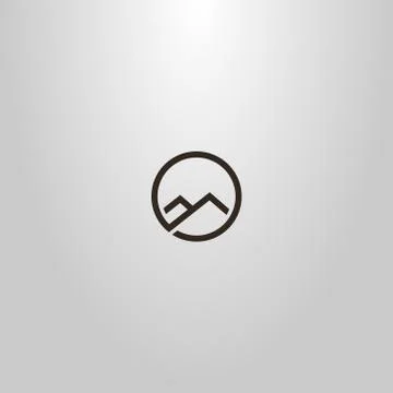 Single line vector line art sign of two mountains in a round frame Illustrazione stock