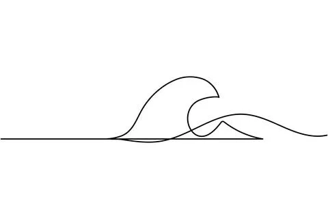 Single line wave drawing isolated on white background Stock Illustration