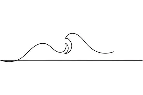 Single line wave drawing isolated on white background Stock Illustration