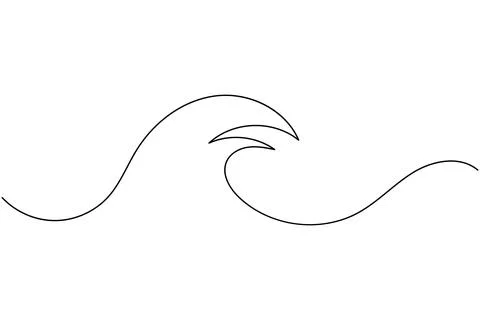 Single line wave drawing isolated on white background Illustrazione stock