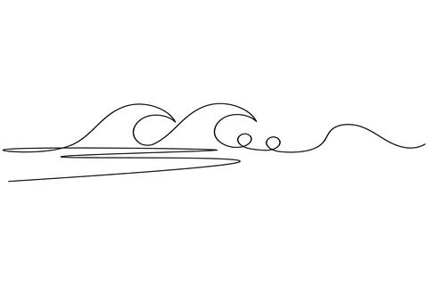 Single line wave drawing isolated on white background Stock Illustration