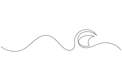 Single line wave drawing isolated on white background Stock Illustration