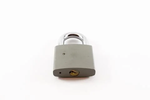 Single Locked Padlock on White Background Stock Photos