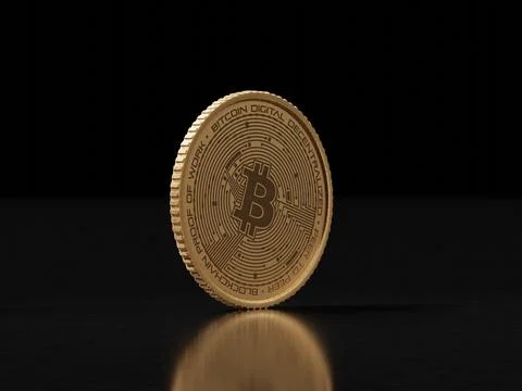 Single lonely coin with bitcoin cryptocurrency symbol in dark environment Stock Illustration
