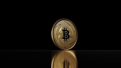 Single lonely coin with bitcoin cryptocurrency symbol in dark environment Illustration