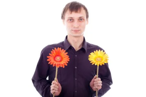 Single man with flowers Stock Photos