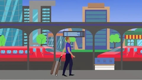 Single man walking in train station with trolley baggage Vídeos de archivo 308379454