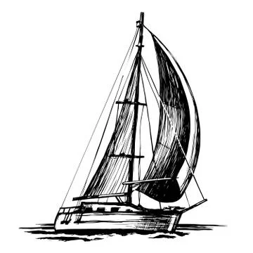 Single-masted sailboat vector sketch isolated Stock Illustration