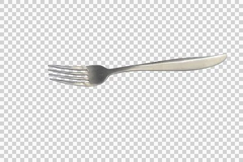 A single metal fork with four tines isolated on a clean white background Stock Photos