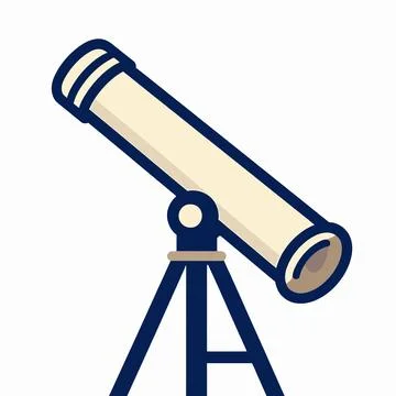 A single minimalist flat vector illustration of a vintage brass telescope, .. Illustrazione stock