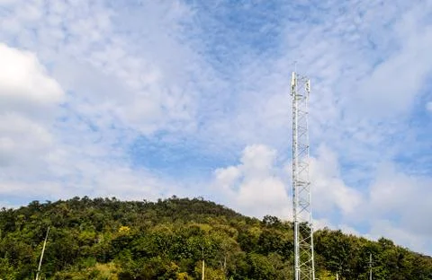Single mobile tower in mountain Stock Photos