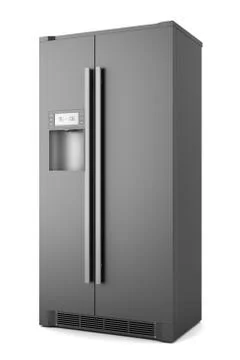 Single modern black refrigerator isolated on white background Stock Illustration