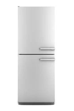 Single modern gray refrigerator isolated on white background Stock Illustration