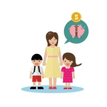 Single mom with her children Stock Illustration