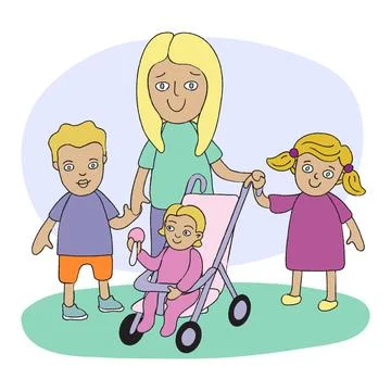Single mother with three children Illustrazione stock