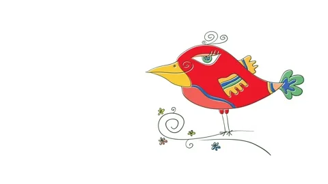 Single multicolor shiny female bird holding a spiral twig with flowers with its Stock Footage 131682604