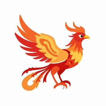 A single mythical phoenix bird soaring upwards, flat vector illustration in.. 库存插图