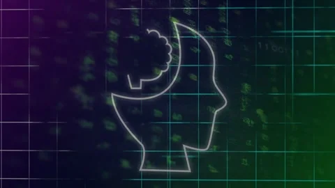Single neon stroke starting and tracing profile, forming AI-chip, streaming 0s Stock Footage 335651634