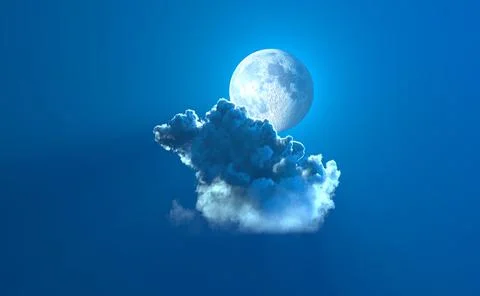 Single night cloud with moon . nature 3D rendering イラスト素材