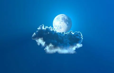Single night cumulus cloud with moon , cg nature 3D rendering 스톡 일러스트