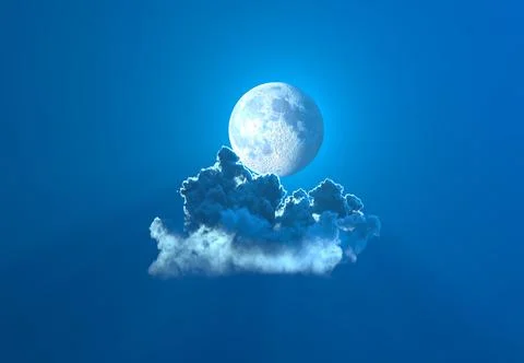 Single night cumulus with moon . cgi nature 3D rendering Stock-Illustration