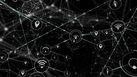 Single node appearing at center initiating digital network with icons linking, 스톡 동영상 310298368