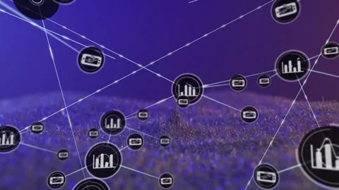 Single node appearing network growing over mound, man raising arm through tech Stock Footage 331333464