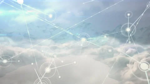 Single node appearing over clouds starting glowing network with nodes linking Stock Footage 312415925