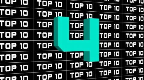 Single number 4 of the TOP 10 Digits in changing colors -  lettering TOP 10 Stock Illustration