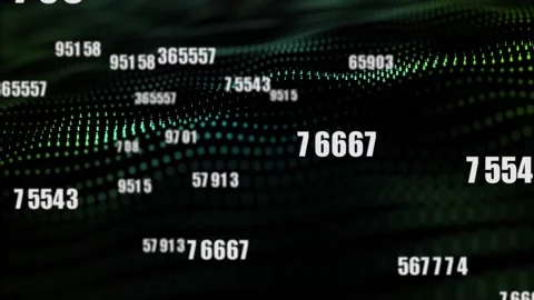 Single numeric label popping triggers labels growing, drifting across dotted Video stock 331756379