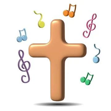 A single object is a religious cross and music note. 3d illustration. Stock Illustration