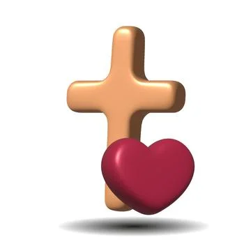 A single object is a religious cross ans heart. 3d illustration. Stock Illustration
