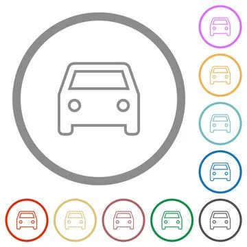 Single old car front view outline flat icons with outlines Stock Illustration