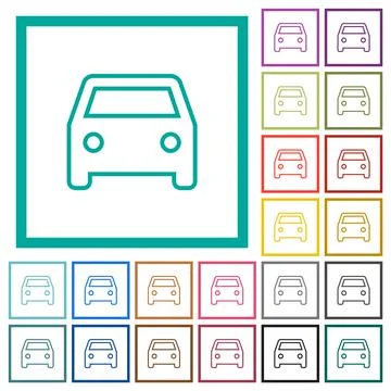 Single old car front view outline flat color icons with quadrant frames Stock Illustration